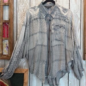 Chic Embroidered Gray Blouse